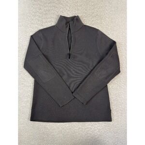 Banana Republic Mens 1/4 Zip Elbow Patch Knit Mock Neck Sweater Wool Gray Small